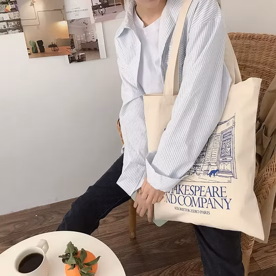 Borsa a tracolla Tote con tasca interna Borsa tote in tela di cotone con stampa personalizzata a doppio scopo