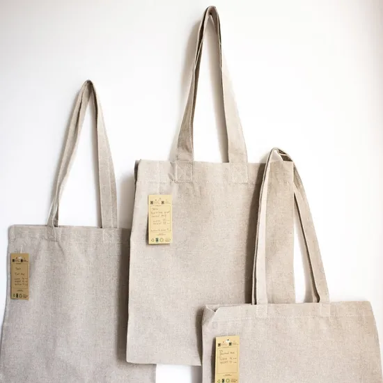 Borsa tote in fibra naturale biodegradabile sostenibile, cotone, lino, iuta, canapa